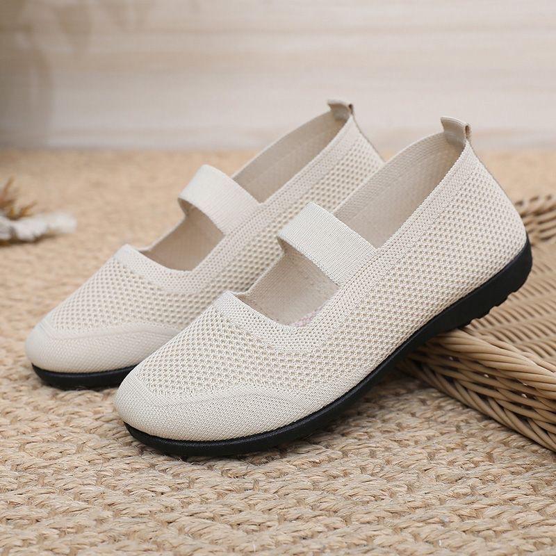 Летние туфли из ткани «Старый Пекин», женские сетчатые полые, с неглубоким горлом, дышащие, с одной педалью, мягкая подошва, нескользящая, для мам среднего и пожилого возраста, одиночные туфли