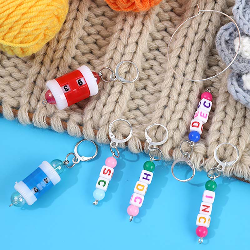 WTEMPO Разноцветный брелок-маркеры для вязания, квилтинга, вязания крючком с бусинами и замком. Идеальный подарок для бабушки или мамы. Швейные принадлежности с сумкой.