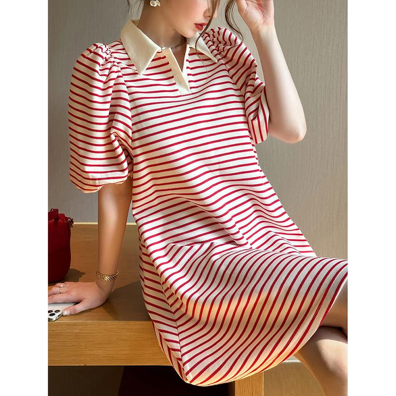 Модные повседневные платья с лацканами и милыми рукавами-фонариками, женская летняя свободная универсальная одежда с короткими рукавами