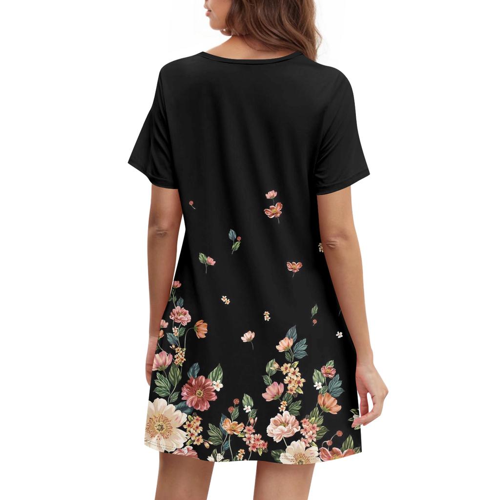 Женские летние повседневные платья с круглым вырезом, плиссированные, с карманами, с принтом, с коротким рукавом