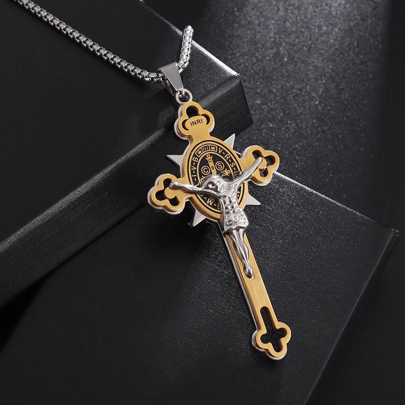 Vintage Catholic Cross Pendant Necklace Men Women Christian Believers Prayer Amulet Jewelry