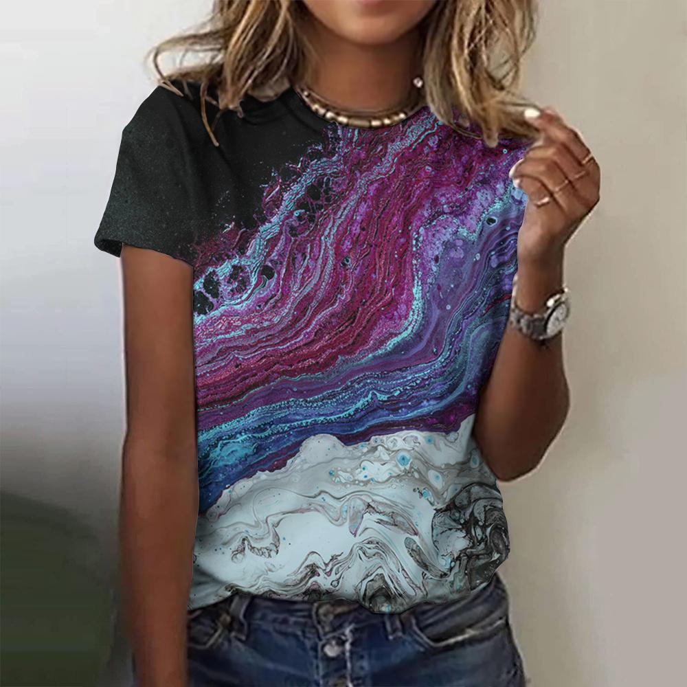 Летние цветные футболки с принтом Tie Dye 3D, женская уличная одежда, повседневная мода Y2k, футболка с коротким рукавом, футболки с круглым вырезом, топы, одежда