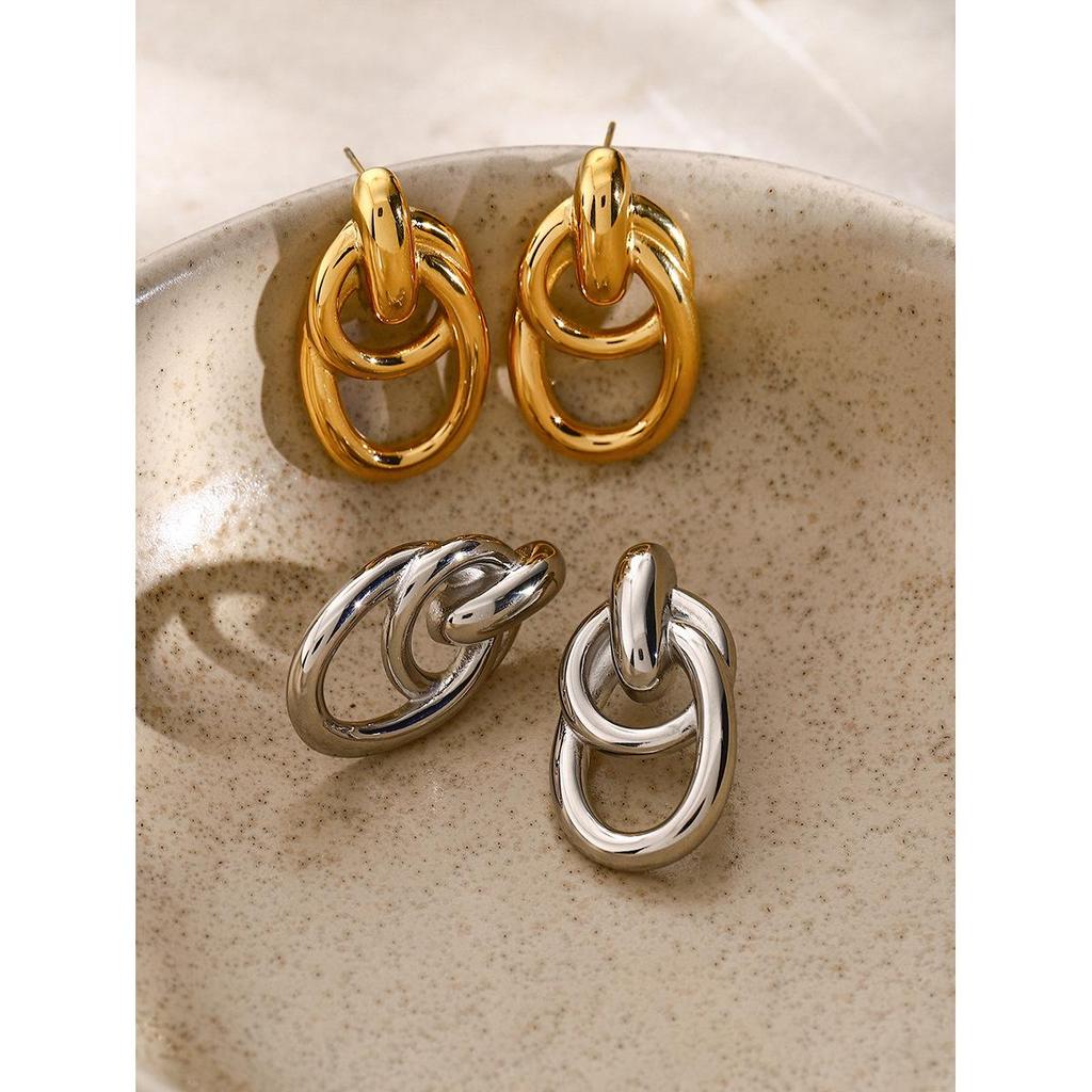 18k Gold Stainless Steel Retro Wrap-around Earrings, Simple Hollow Titanium Steel Design.
