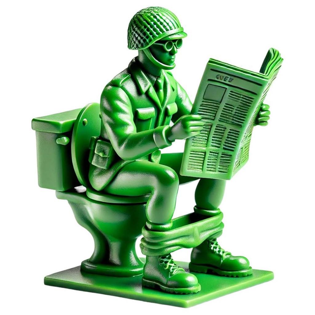 Забавный зеленый человек Забавный зеленый солдат на унитазе