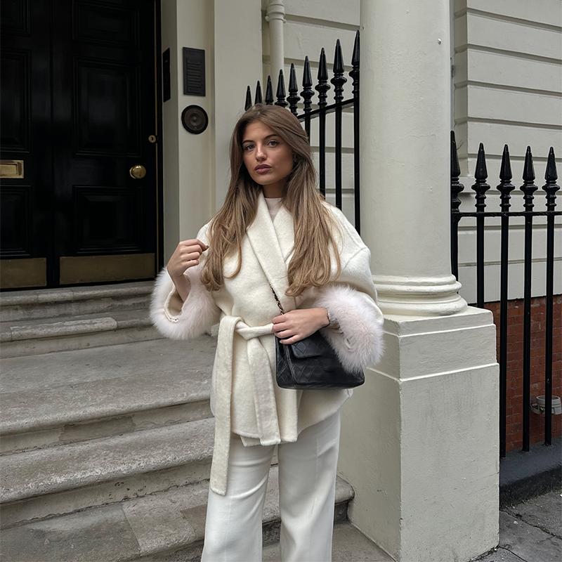 Шерстяное пальто с лацканами, завязывающееся на пояс, Женская теплая удобная толстая куртка-кардиган, Повседневное ретро-элегантность, Осень/Зима 2025