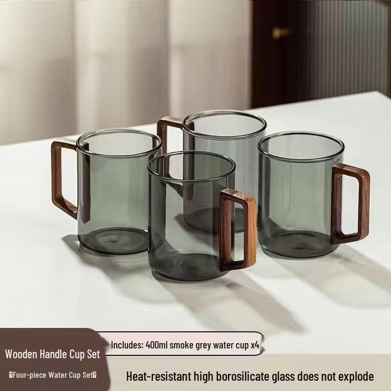 Haofeng Heat-Resistant Glass Teacup Set with Wooden Handle