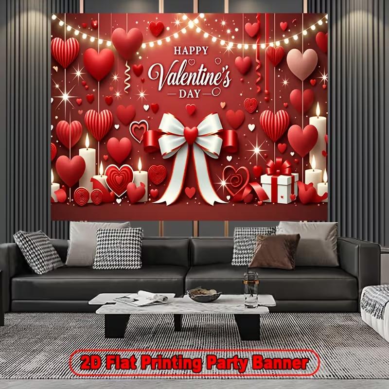 2D Romantic Red Love Heart Valentine Engagement Party Photography Backdrop Decor