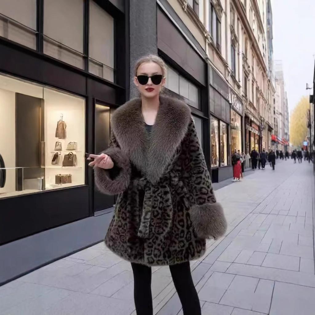 Леопардовый принт Норковый мех Норковая шуба Короткий стиль 2025 Зимняя мода Новая норковая шуба Искусственный мех Имитация меха норки