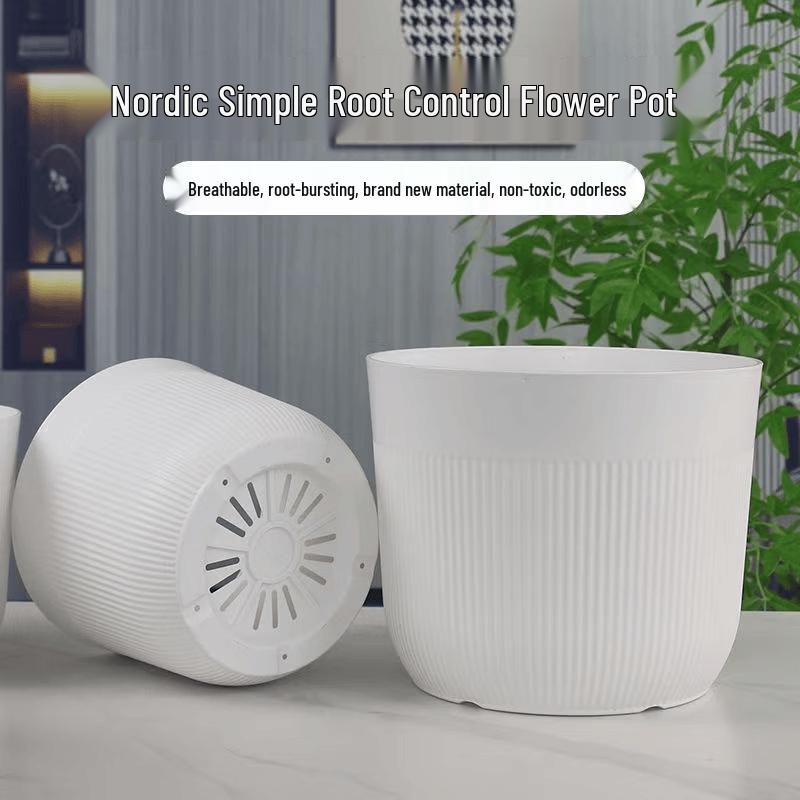 Nordic Style Thickened White Vertical Stripe Flower Pot