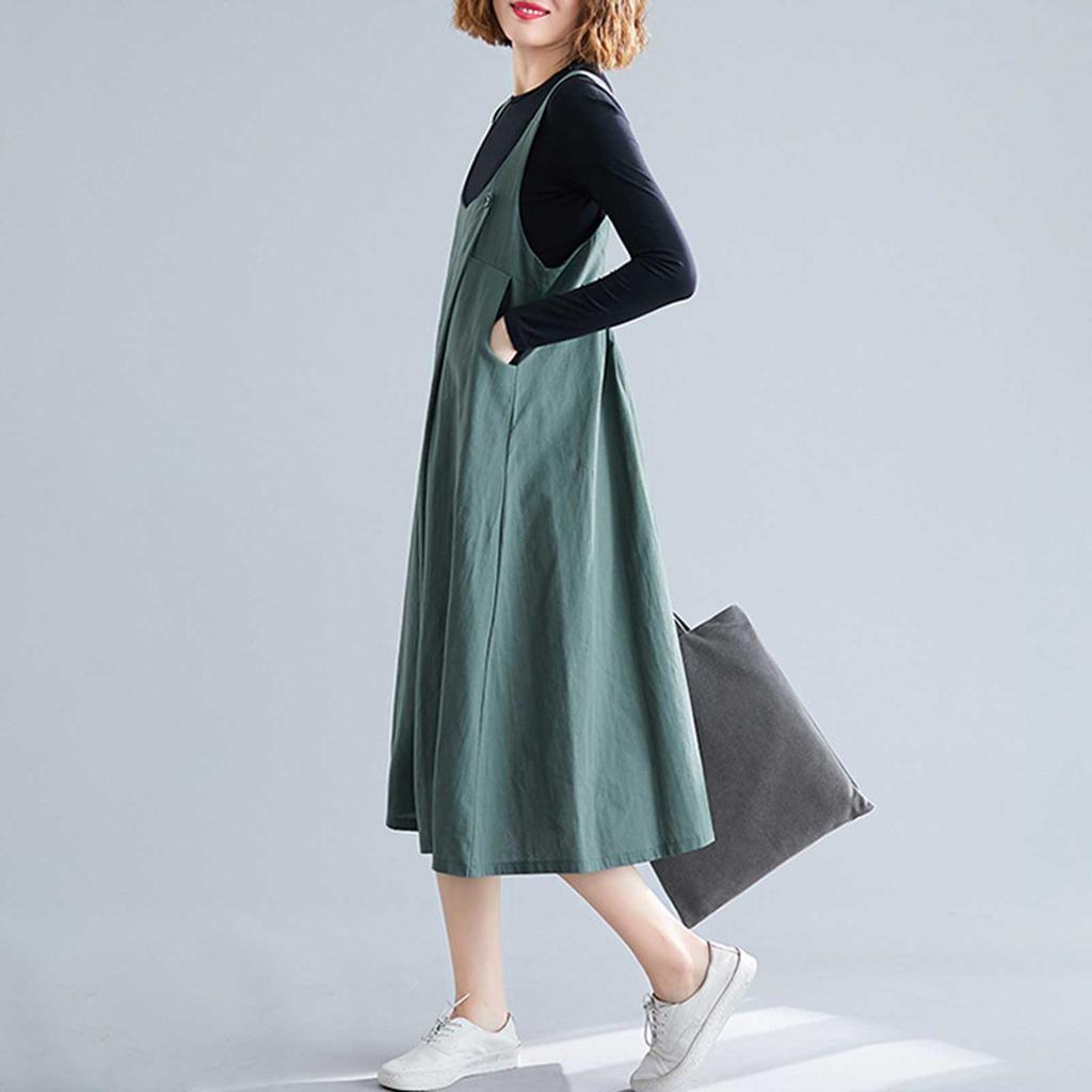 Женское хлопково-льняное платье-сарафан с широкими бретелями, нагрудными карманами на пуговицах и открытой спиной, повседневная свободная линия