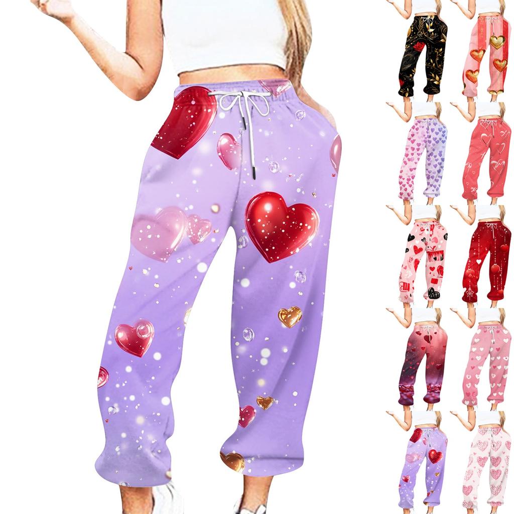 Women's Valentine's Day Print Casual Drawstring Elasticated Waist Drawstring Pants