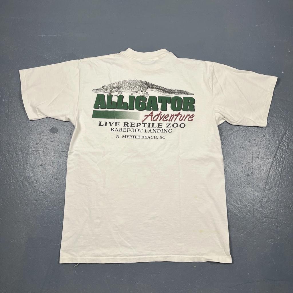 Винтажная футболка 90-х Alligator Adventures Белая XL Одинарный шов Двусторонняя VTG