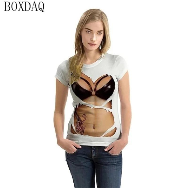 Женские летние крутые футболки, сексуальная перспектива, 3D-сиськи с принтом, женская футболка с короткими рукавами, летние уличные топы с круглым вырезом и узором груди