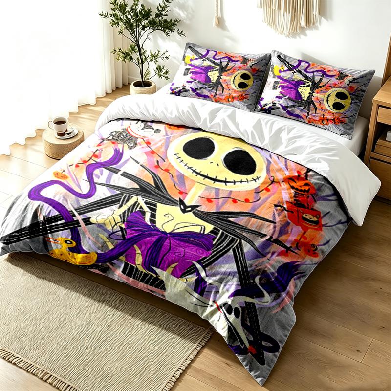 Jack with sally 3pc Duvet Cover Set Simple Modern Bedding Set Wrinkle Resistant Soft Fabric All Season Use a perfect gift