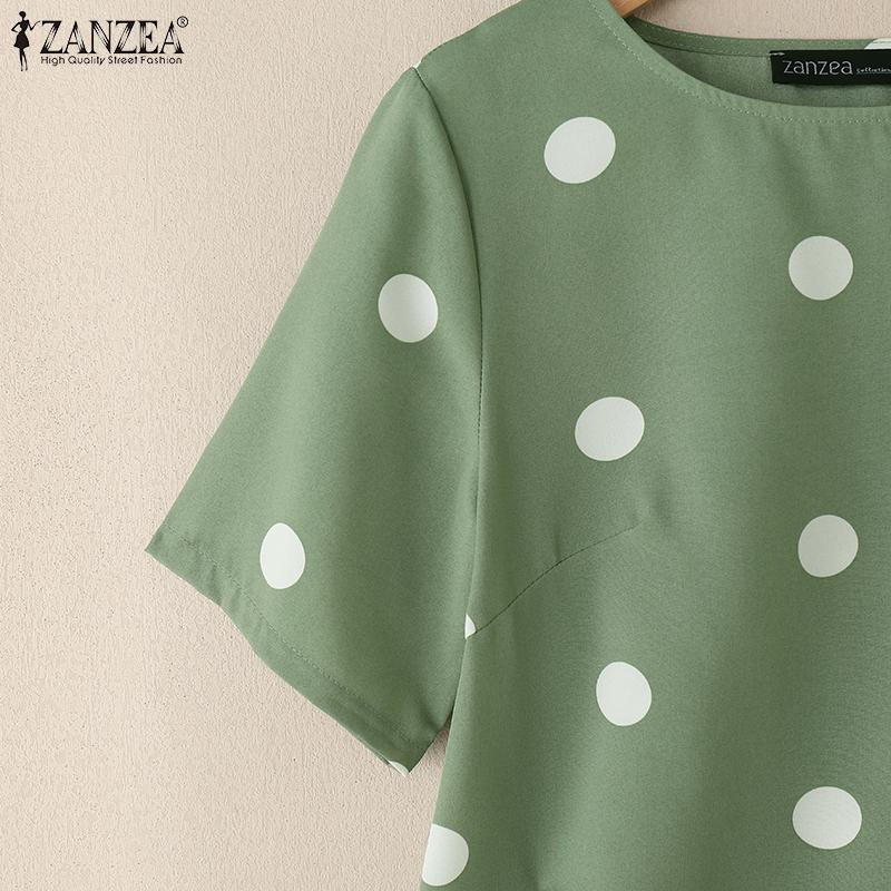 ZANZEA Женская повседневная летняя блузка с принтом в горошек и коротким рукавом