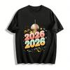 2026 Стиль Диско Новогодняя Тема Принт Повседневная Футболка с Круглым Вырезом Чистый Хлопок