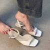 Soft Leather Version~ French Temperament Sandals Women's Spring New Niche Retro High Heels with Thick Heels Roman Shoes