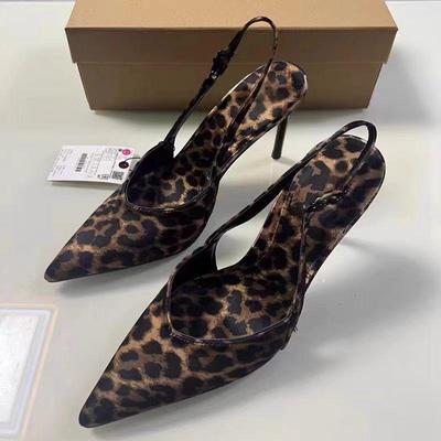 Туфли TRAF Woman Animal Patterns High Heels Chic Slingbacks Stilettos 2024 Shallow Mouth Leopard Party High Heels Shoes