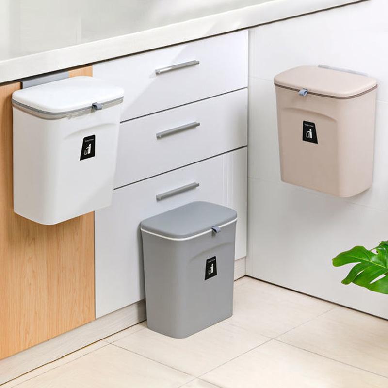 Wall Mounted Kitchen Waste Bucket Non Perforated With Cover Waste Storage Bin Kitchen Bathroom Large Capacity Garbage Bin