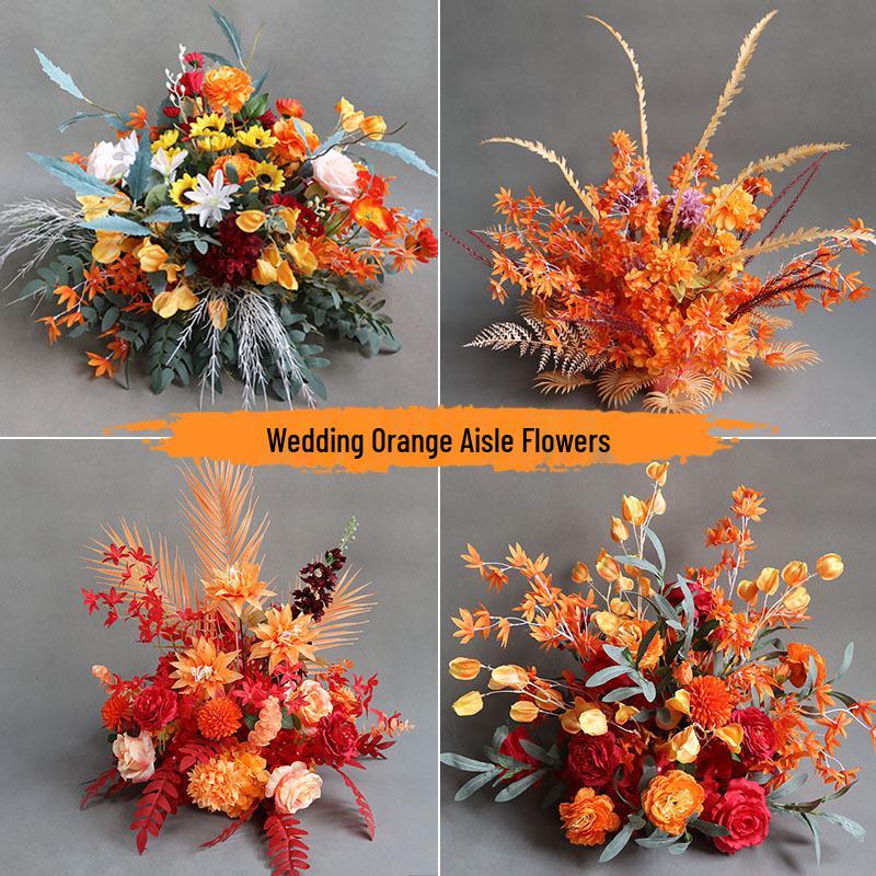 Autumnal Orange Silk Flower Pots for Wedding Aisle Décor