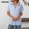 Женская весенне-летняя новая свободная повседневная рубашка в полоску с короткими рукавами и карманами