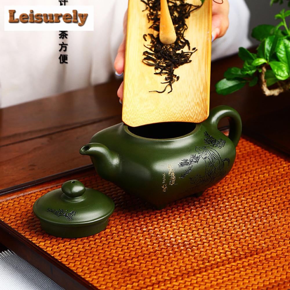 200ml High-end Yixing Purple Clay Teapots Famous Hand-carved Tea Pot Kettle Chinese Handmade Raw Ore Pea Green Mud Zisha Teaset