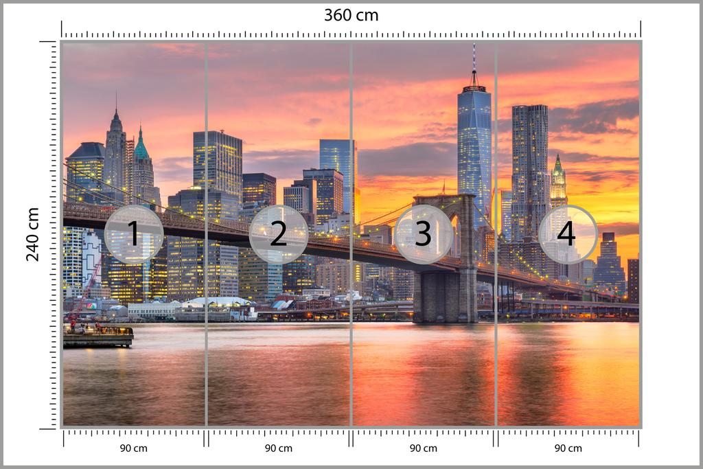 Photomural Lower Manhattan Skyline And Brooklyn Bridge Washable Fleece 360x240