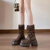 2025 новые универсальные ботинки-чулки на толстой подошве и толстом каблуке с круглым носком на шнуровке с плиссировкой и коротким голенищем, темпераментные ботинки Мартин, стройнящие и увеличивающие рост