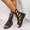 Summer New Large Size Sandals Female Fashion Hollow Back Zipper Flat Bottom