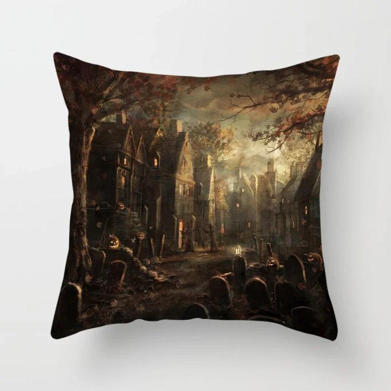 Halloween Horror Pumpkin Bat Print Pattern Cushion Cover Home Living Room Sofa Decoration Polyester Zipper Pillow