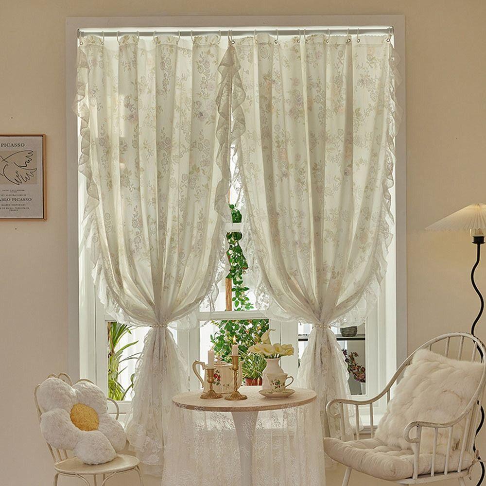 Light Blocking Lace Gauze Curtains Non Punching Installation Luxury Curtain Girl Clasp Curtain