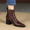 Fashion 2024 New Autumn Winter Genuine Leather Women Boots Fashion Pointed Toe Chelsea Boots Chunky High Heels Women Shoes Ankle Boots