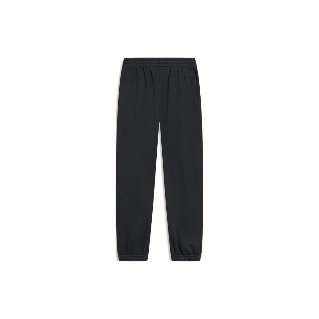 Штаны женские спортивные Li Ning Sports Lifestyle Series, однотонные, средней талии, с манжетами, из флиса, трикотажные, черные AKLT908-4
