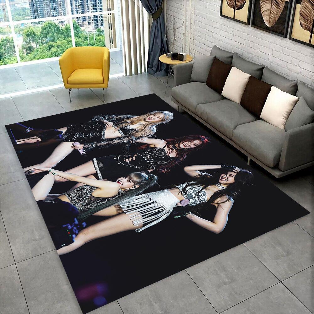 Kpop Girls 3D B-black and Pink-k HD Rug Carpet for Living Room Bedroom Home Decor,Floor Mat Non-slip Decoration for Sofa Doormat