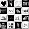 Black and White English Sentence Series Printed Square Home Decor Pillow Cover Car Sofa Cushion