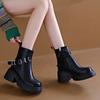 Мода Модные ботильоны на толстом каблуке женские осенне-зимние короткие плюшевые ботинки на платформе женские с пряжкой на ремне готические из искусственной кожи Botas Mujer