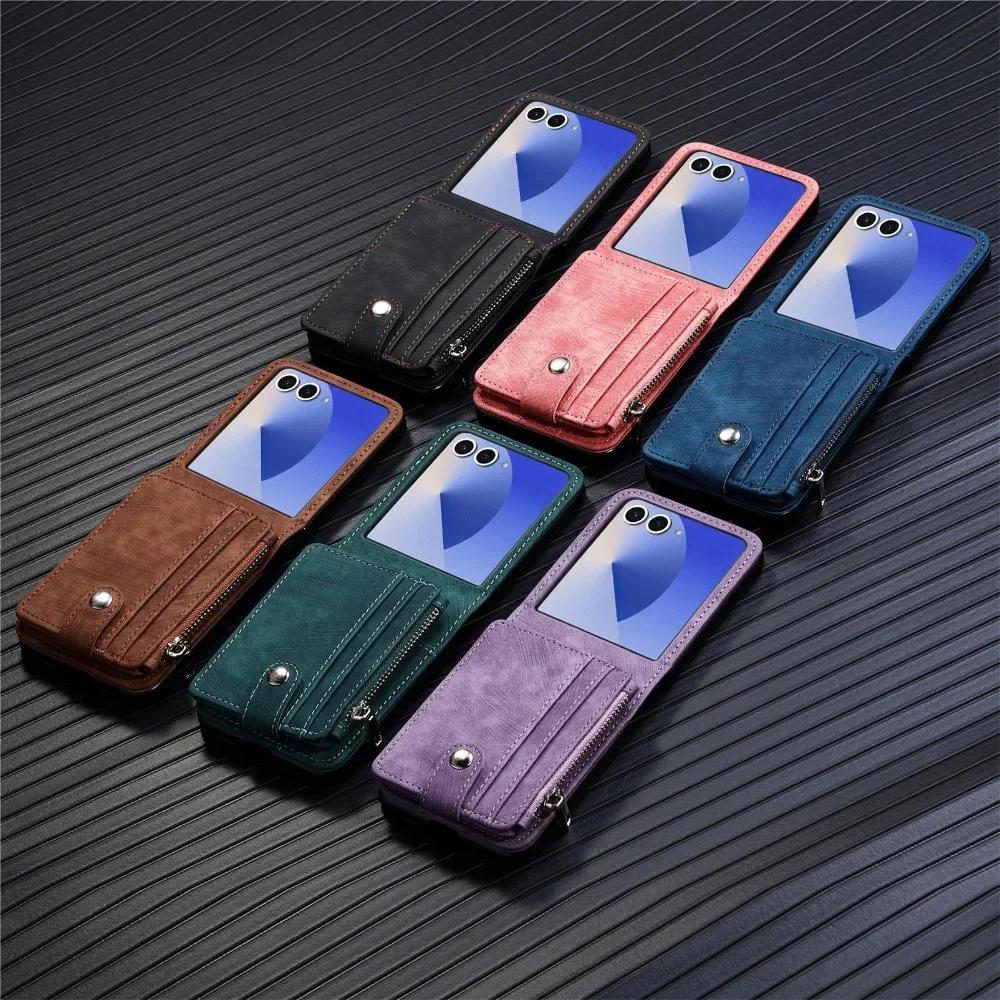 Съемный кожаный чехол-кошелек 2-в-1 для Samsung Galaxy Z Flip 7 fe 6 5 4 3 Flip7 Flip6 Flip5 5G Чехол для телефона с держателем для карт