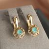 1 пара круглых женских сережек-клипс с зеленым цирконием, золотые свадебные украшения, классические модные висячие серьги