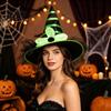 Holiday Themed Party Accessories Halloween Witch Hat for Women Girls, Large Striped Wizard Costume Headwear with Flower Accessories, Cosplay, Gorgeous
