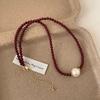 Ankola Red Beaded Cotton Pearl Necklace Women'S Light Luxury High Sense Elegant Fashion Versatile Neck Chain Sweater Chain