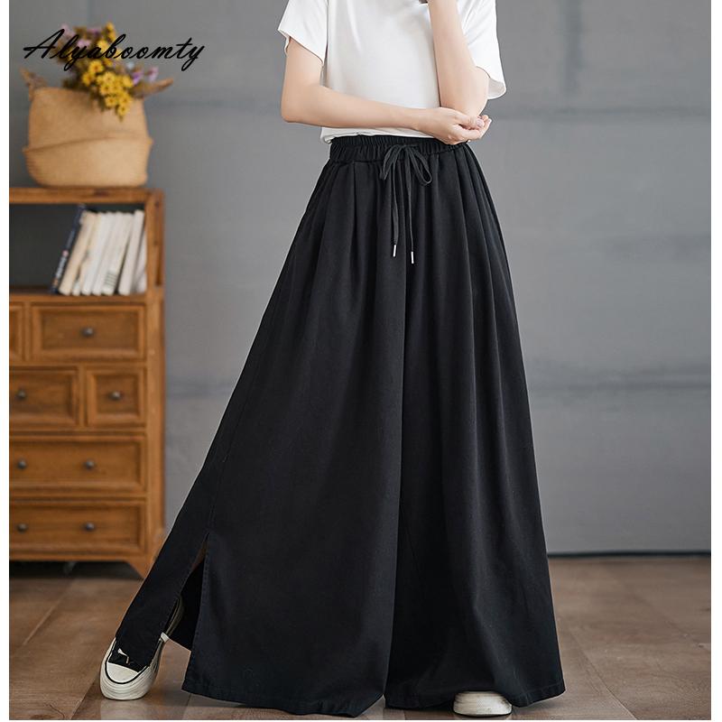 Корейский стиль, весна-осень, женские мешковатые джинсы больших размеров, эластичная талия, черные, фиолетовые, зеленые, джинсовые брюки с разрезом, повседневные свободные широкие джинсы