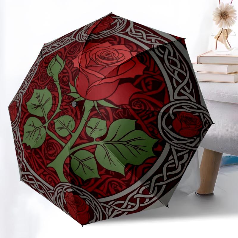 1pc Golf Emblem Combination pattern Sturdy 8-Bone Auto Umbrella, Bright Umbrella, Digital Printed, Foldable Umbrella for On-the-Go Outdoor Use
