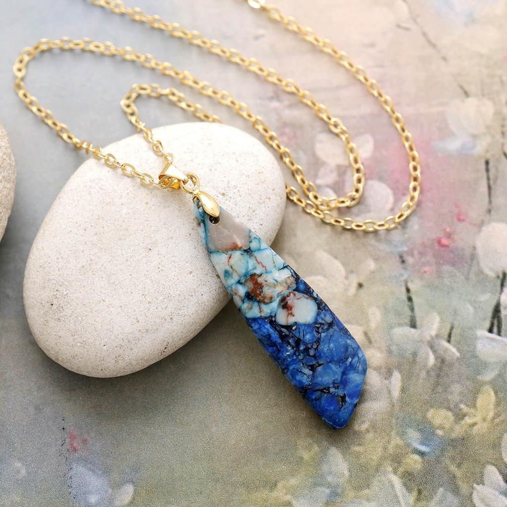 Luxury Premium Simple Natural Stone Fashion Bohemian Geometric Pendant Copper Plated Real Gold Necklace, Jewelry