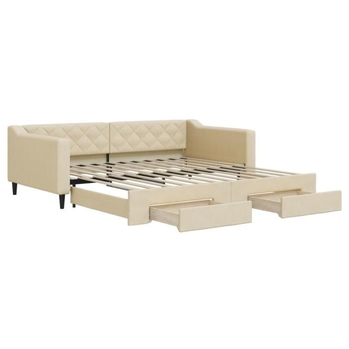 VidaXL Daybed with Trundle and Drawers Cream 100x200 Cm Fabric 3197471
