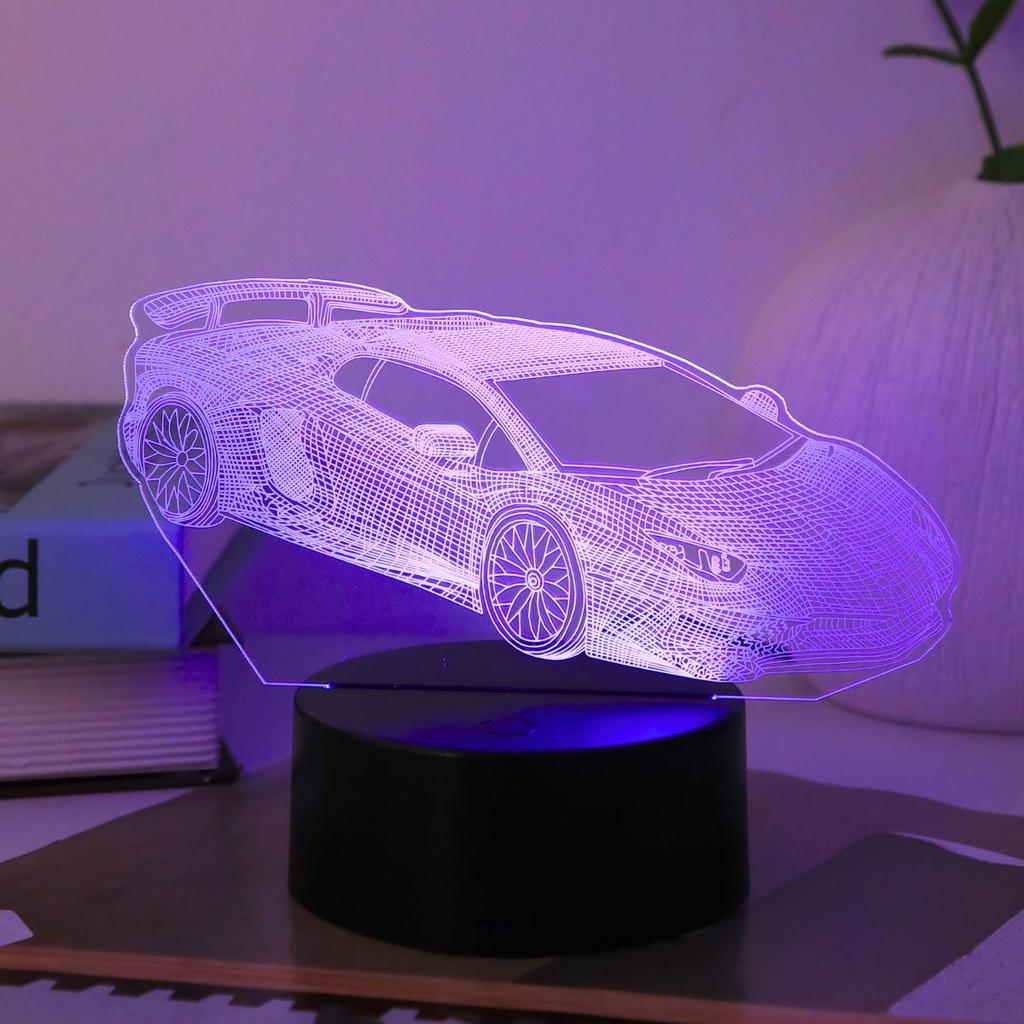 USB акриловый 3D ночник в виде спортивного автомобиля, сенсорный 7-цветный, настольная декорация с тематикой гоночной вечеринки для спальни, атмосфера, подарочный свет.