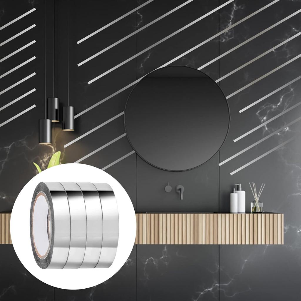 4 рулона серебристой металлической зеркальной ленты, самоклеящаяся пленка для графического искусства, декоративная лента для настенного шкафа, ванной комнаты, украшения для упаковки подарков, поделок