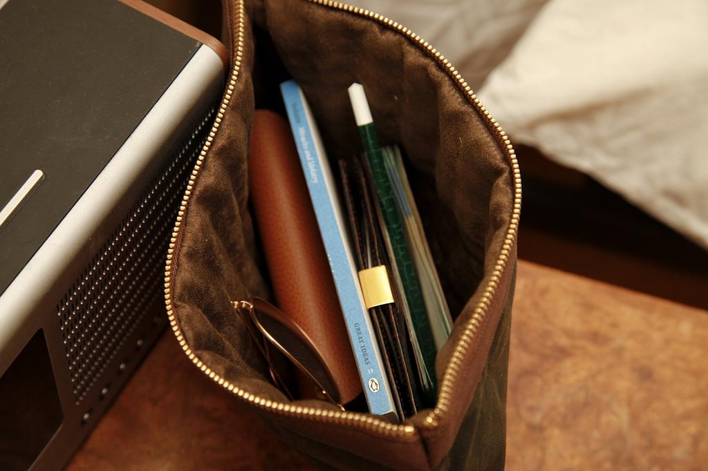 Otis Batterbee A4 Travel Pouch with Tablet Gold Canvas In Storage, (A4108) [Made England]