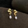 18K Gold Freshwater Pearl Seahorse Earrings - Ocean Series Niche Design