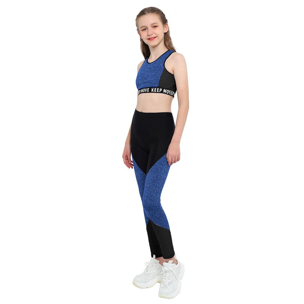 Детский спортивный костюм из двух предметов для девочек: укороченные топы со штанами, комплект для гимнастических танцев