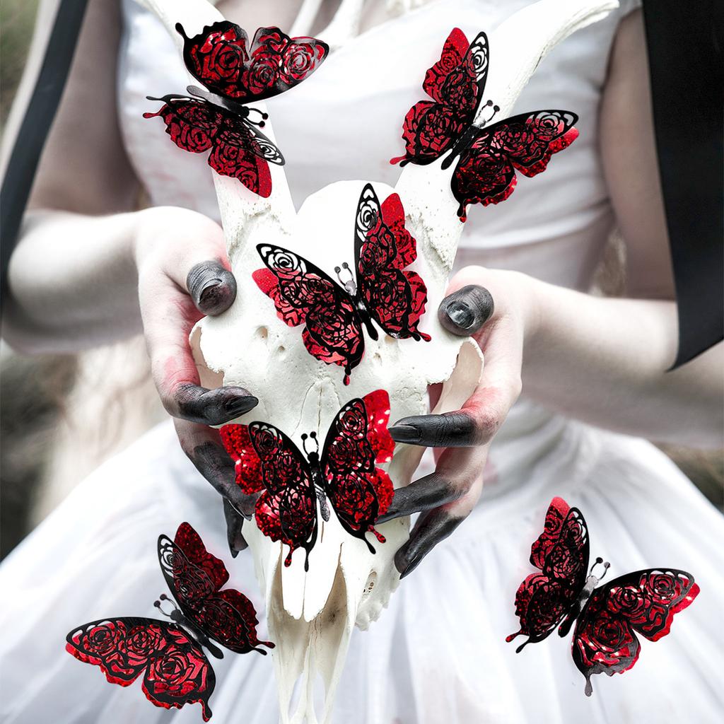 6pcs/set 3d Double Layer Butterfly Valentine's Day Decorative Wall Stickers Glitter Gold Butterfly Decorative Stickers